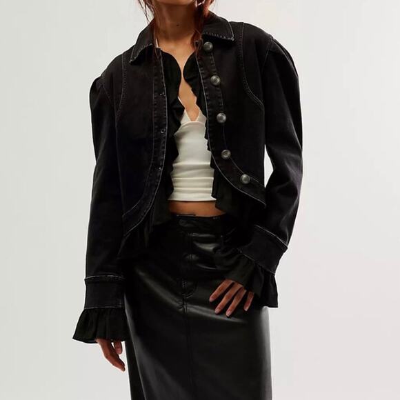 Free People Suki Jacket In Washed Black Size XL - Picture 1 of 10